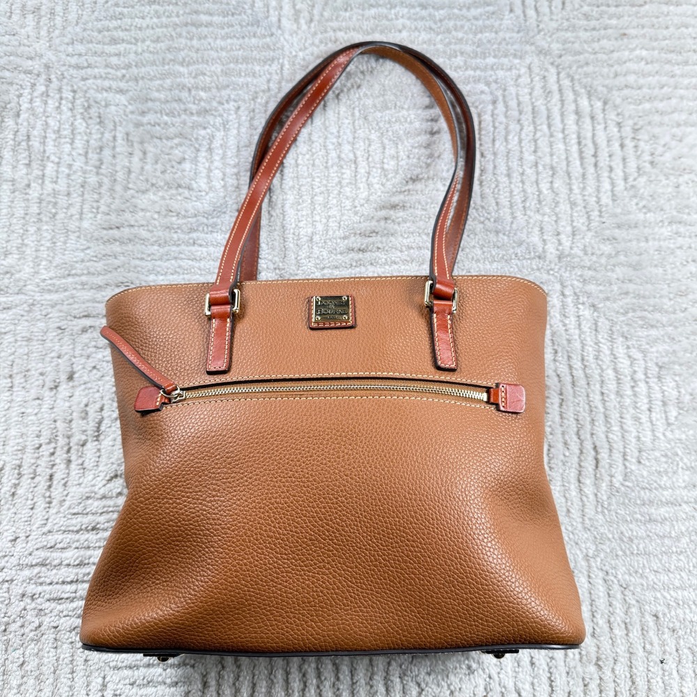 Dooney & Bourke Pebbled Leather Tote Women Medium Tan Caramel Shoulder Bag Zip